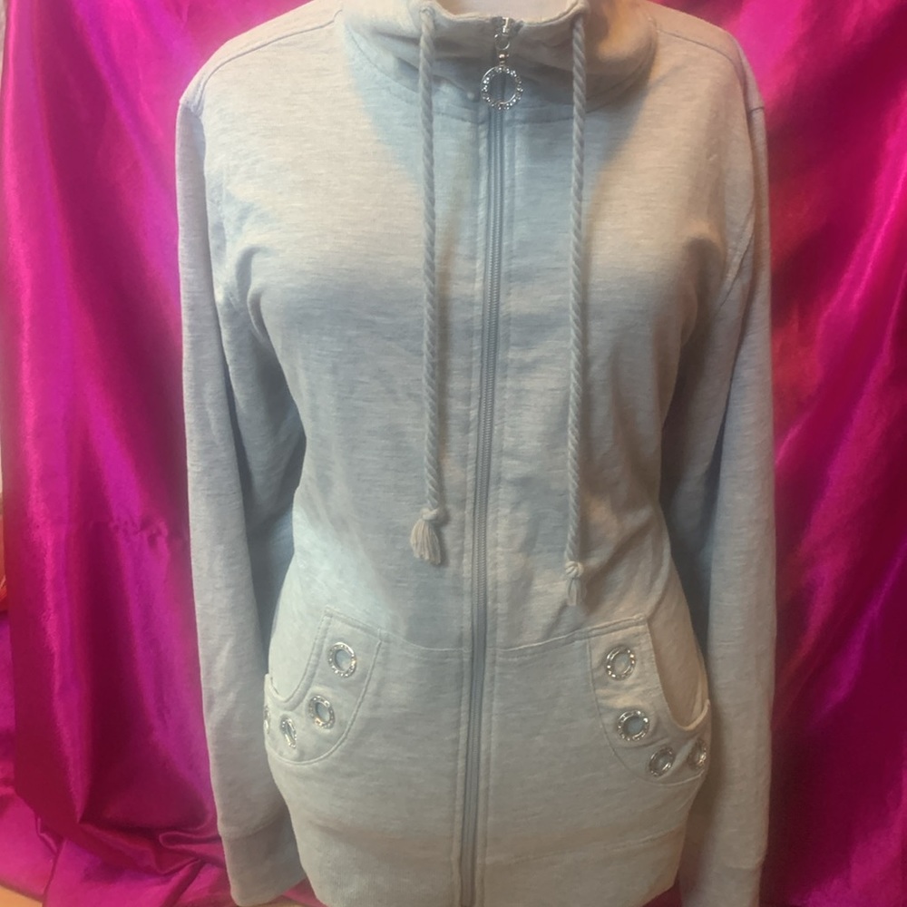 Coral Bay energy size large, zip up sweater, diamond embezzled, pockets,…